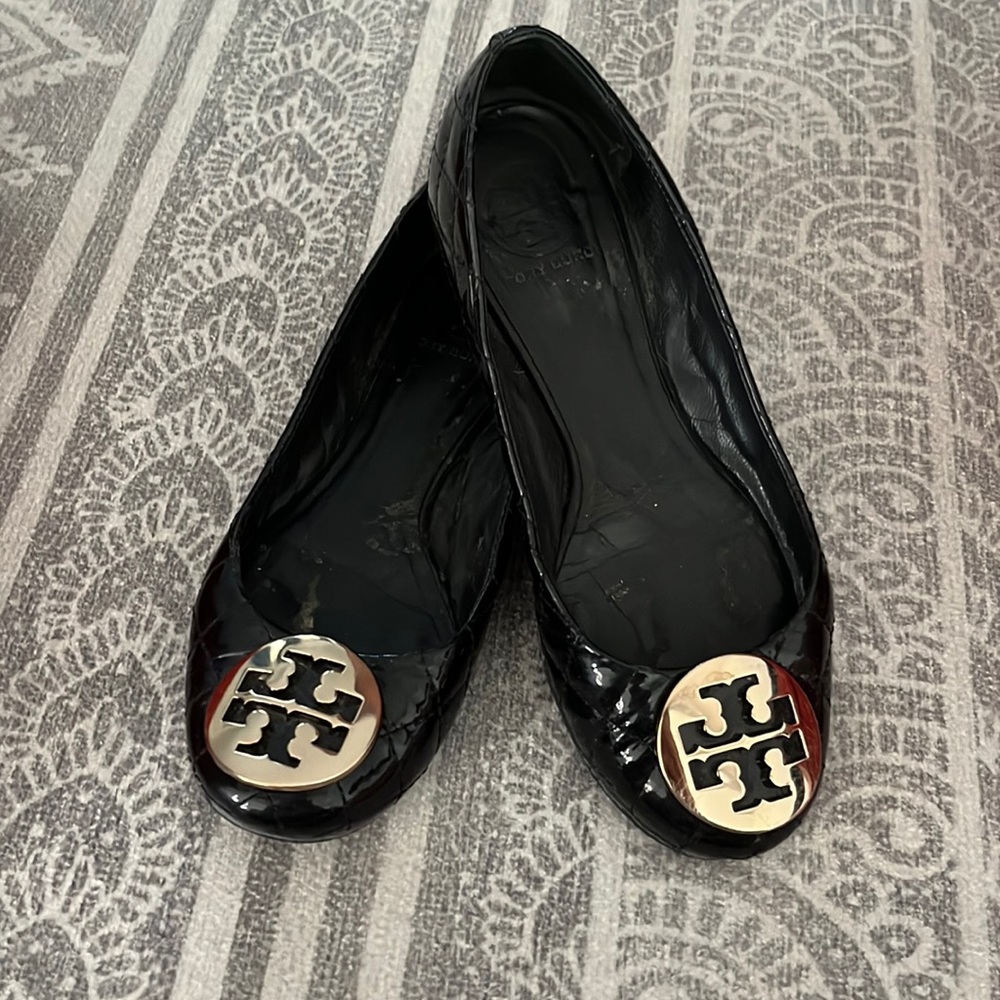 Tory Burch black/bronze Quinn ballet flat